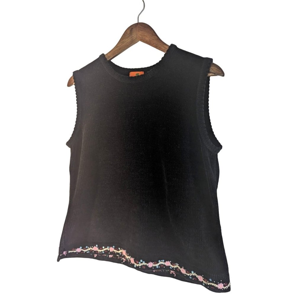 Hearts of Palm embellished chenille black sweater vest sz Large